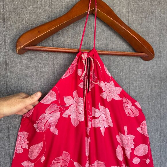 Roxy Coral White Floral Print  Red Yellow Sunday Halter Neck Wide Leg Romper XL - Picture 4 of 15